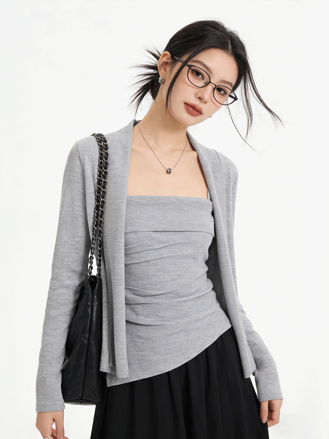 The Korean Lifestyle - Lush Life Hautfreundlicher Kurzer Strick-Cardigan Schlankmachendes